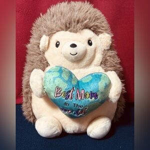 Plush Hedgehog Toy with Heart - Cream and Brown